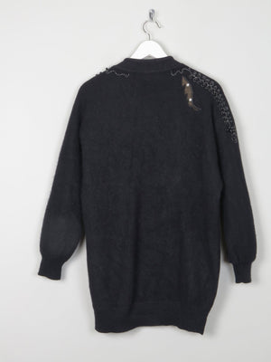 Women's Black Vintage Wool Cardigan With Beads & Lurex Trims S/M - The Harlequin