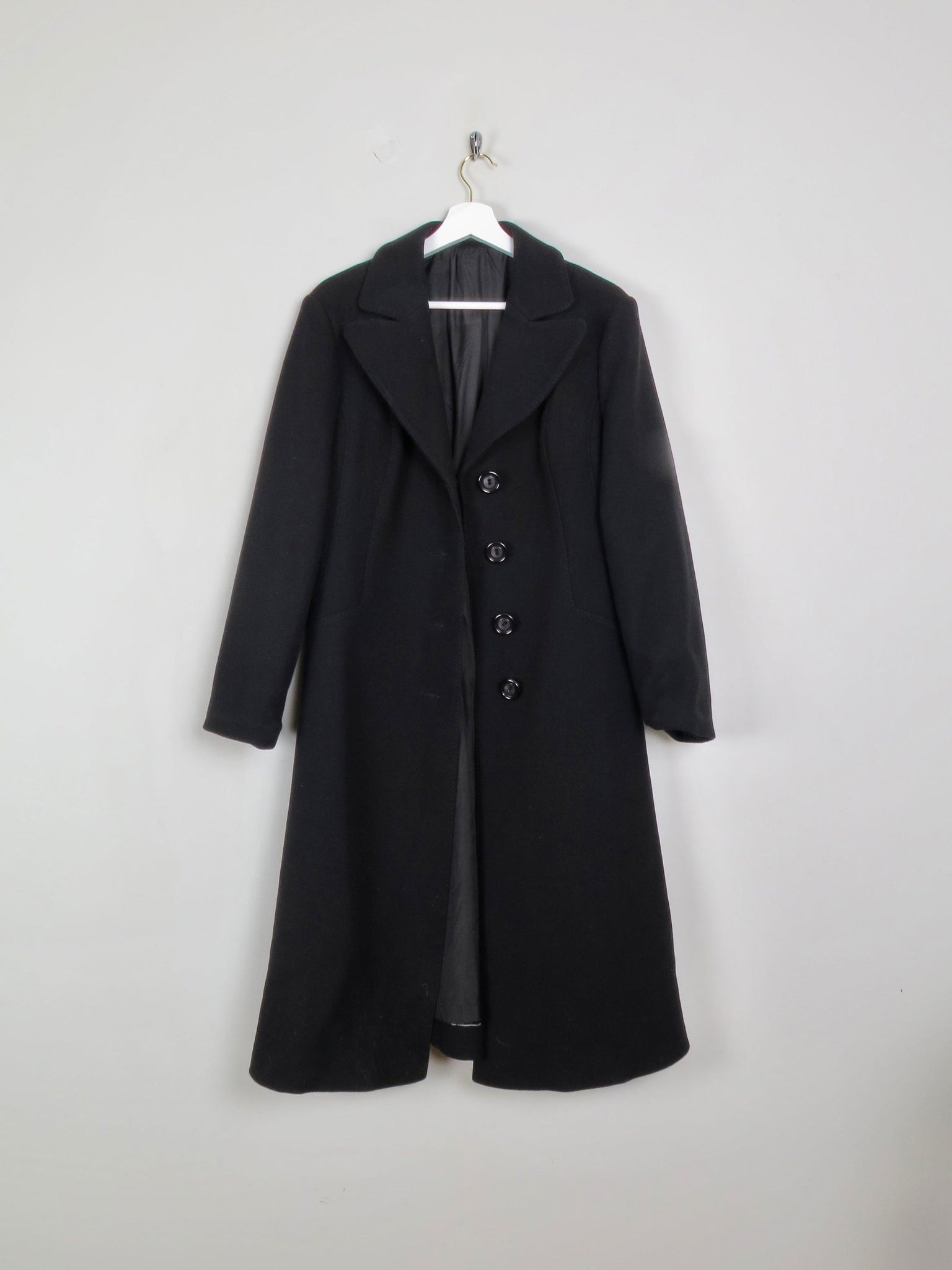 Women's Black Wool 1970s Coat 12/14 - The Harlequin
