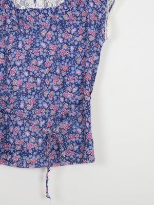 Women’s Blue Floral Printed Vintage Prairie Short Sleeved Blouse 10/12 - The Harlequin