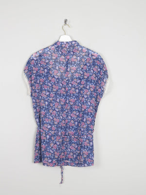 Women’s Blue Floral Printed Vintage Prairie Short Sleeved Blouse 10/12 - The Harlequin