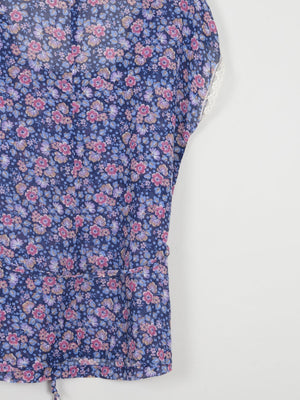 Women’s Blue Floral Printed Vintage Prairie Short Sleeved Blouse 10/12 - The Harlequin