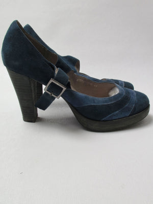 Women's Blue & Navy Mary Jane Suede Shoes 41 - The Harlequin