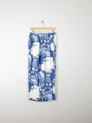 Women's Blue Printed Trousers With Elastic Waist M/L - The Harlequin