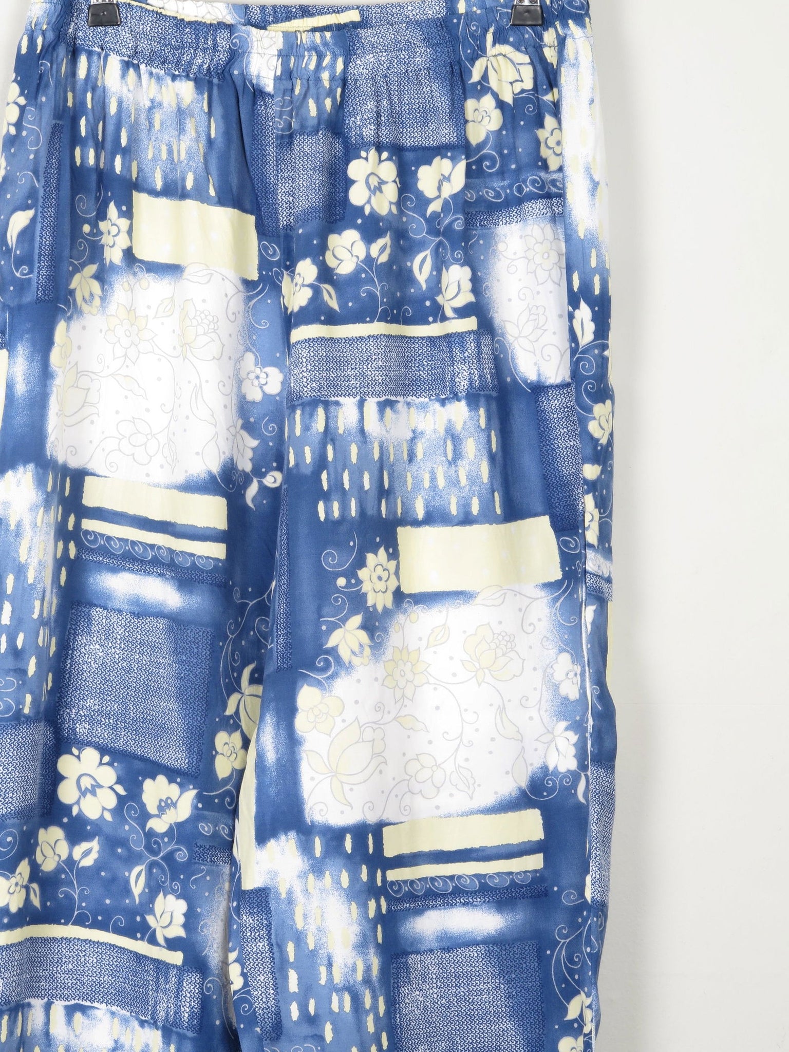 Women's Blue Printed Trousers With Elastic Waist M/L - The Harlequin