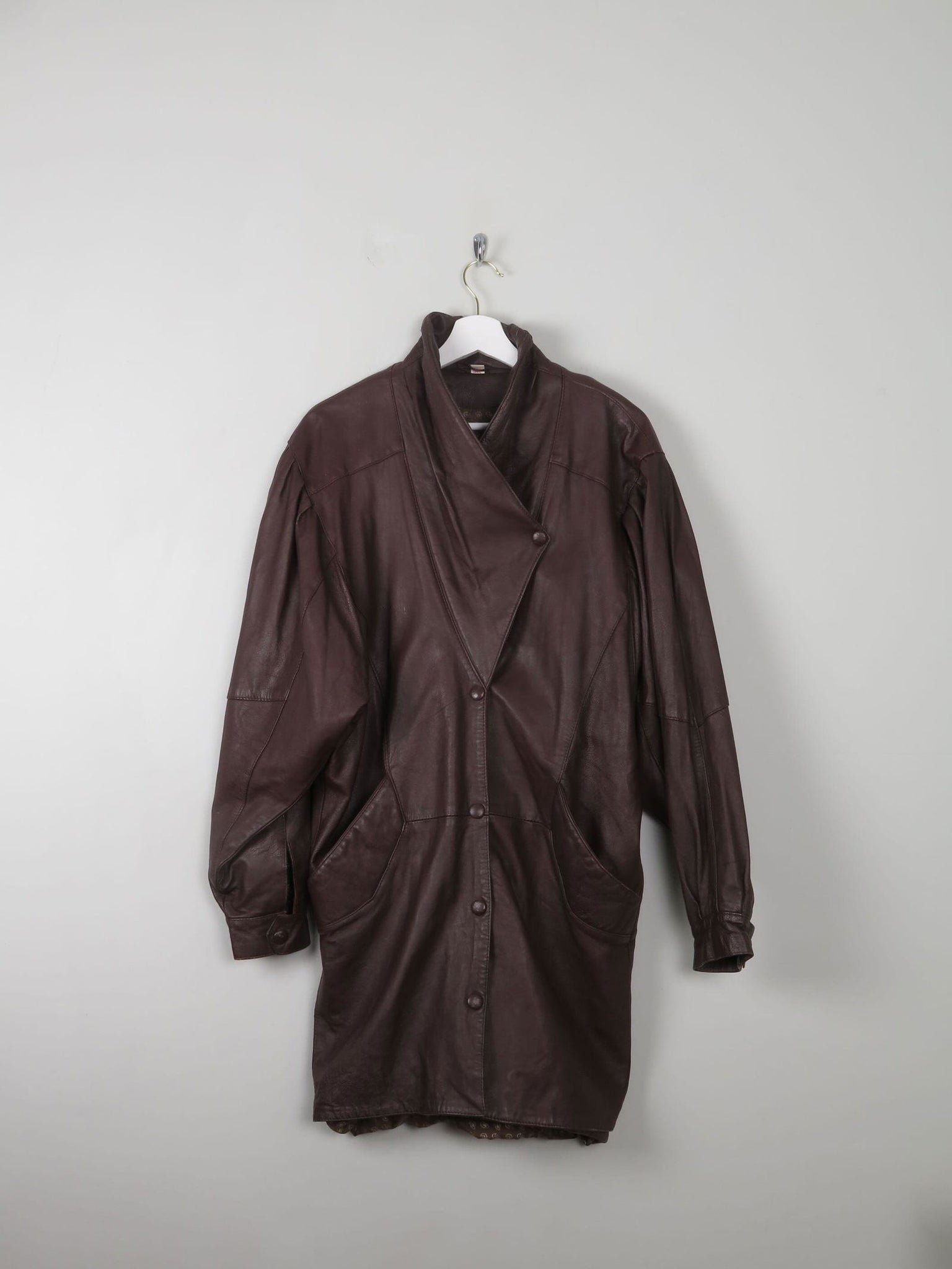Women's Brown Leather Vintage Coat M - The Harlequin