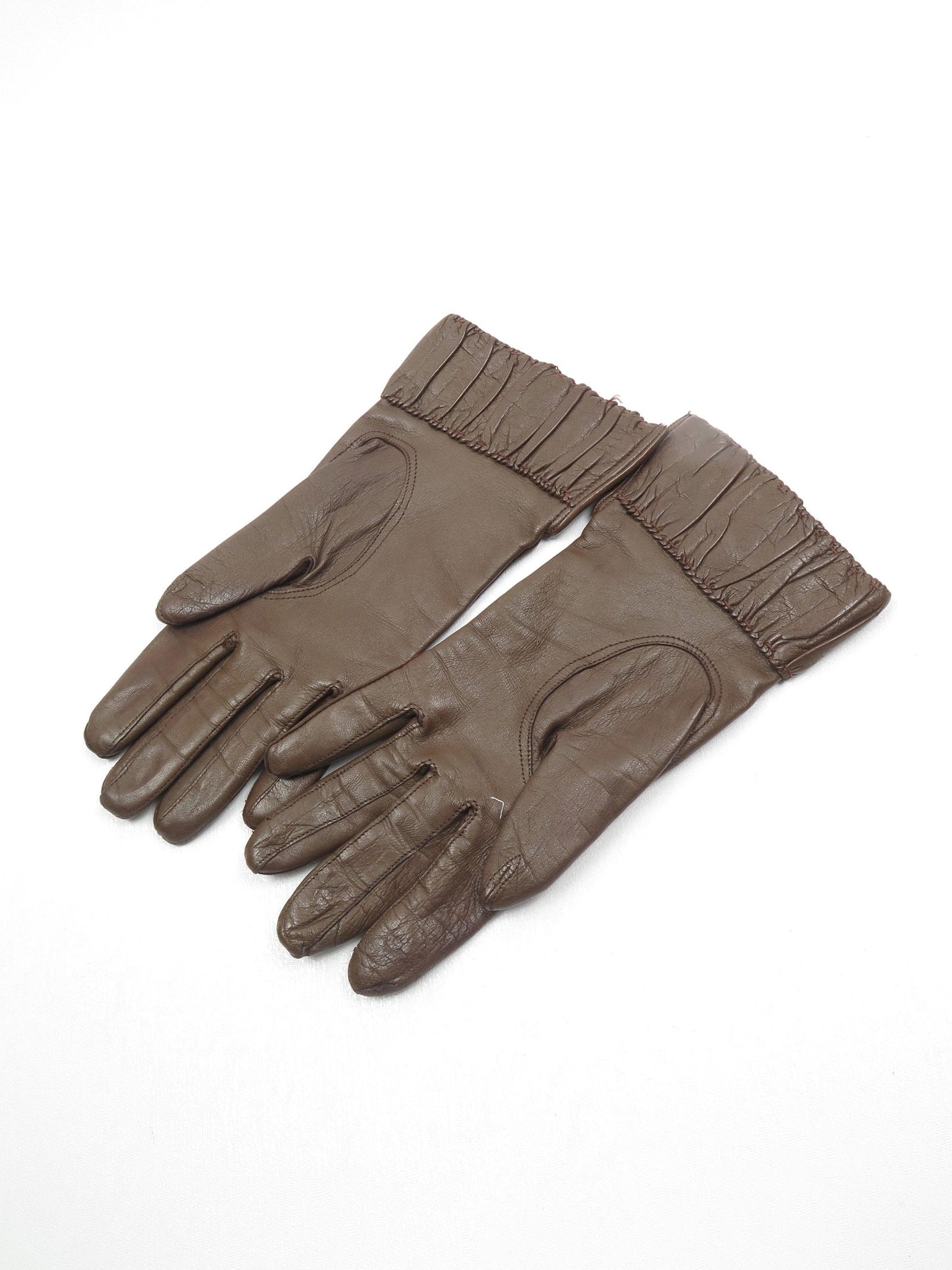 Women's Brown Leather Vintage Gloves 6 3/4s S/M Approx - The Harlequin