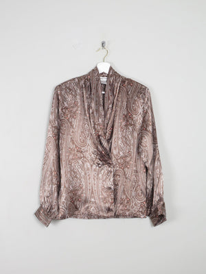 Women’s Brown Paisley Satin Vintage Blouse S - The Harlequin