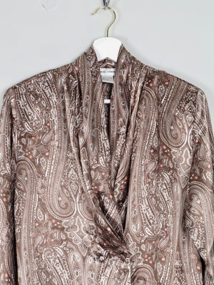 Women’s Brown Paisley Satin Vintage Blouse S - The Harlequin