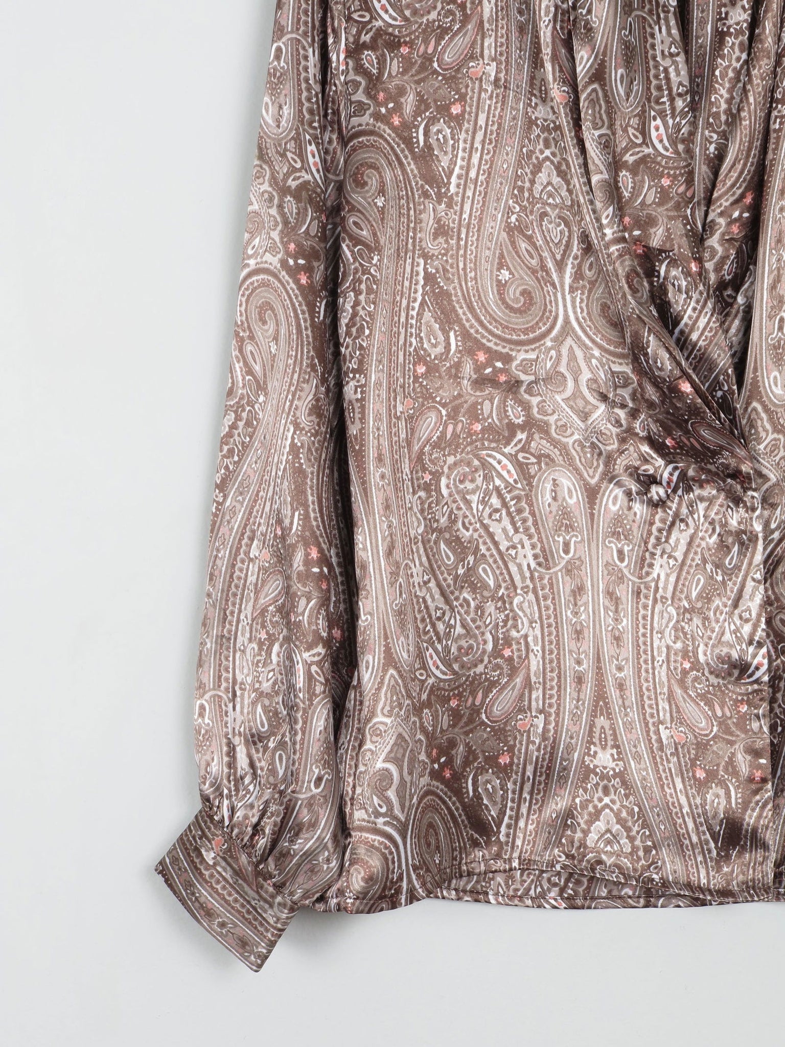 Women’s Brown Paisley Satin Vintage Blouse S - The Harlequin