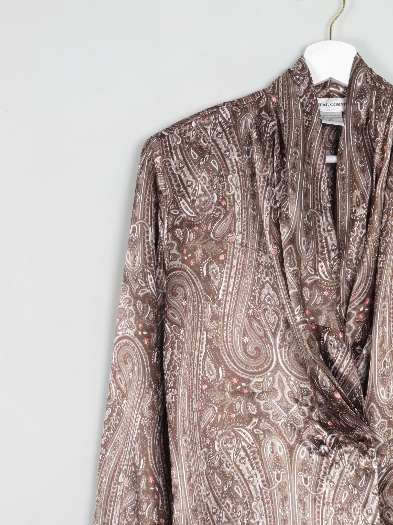 Women’s Brown Paisley Satin Vintage Blouse S - The Harlequin