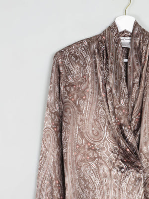 Women’s Brown Paisley Satin Vintage Blouse S - The Harlequin