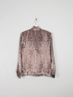 Women’s Brown Paisley Satin Vintage Blouse S - The Harlequin