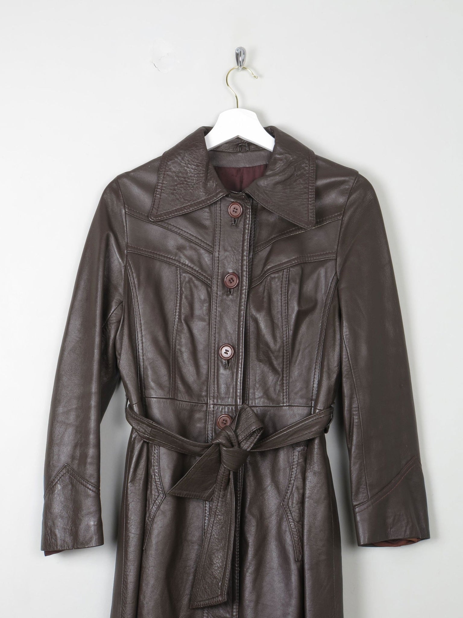Women's  Brown Vintage Leather Coat 1970s XS/S - The Harlequin