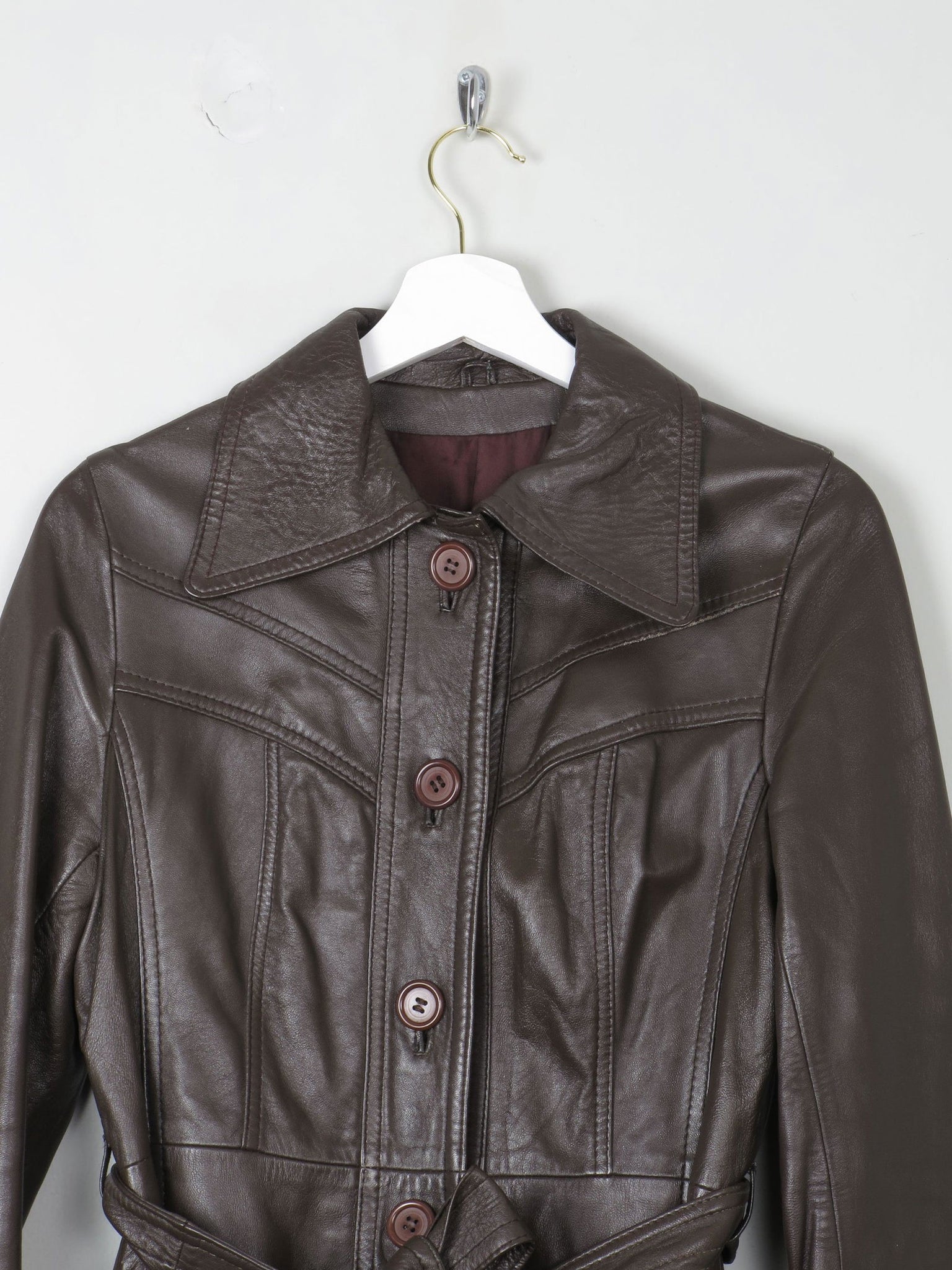 Women's  Brown Vintage Leather Coat 1970s XS/S - The Harlequin