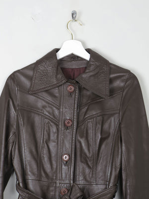 Women's  Brown Vintage Leather Coat 1970s XS/S - The Harlequin