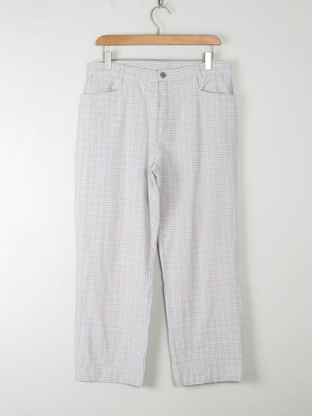 Women's Check Blue & Cream Slightly Cropped Trousers L - The Harlequin