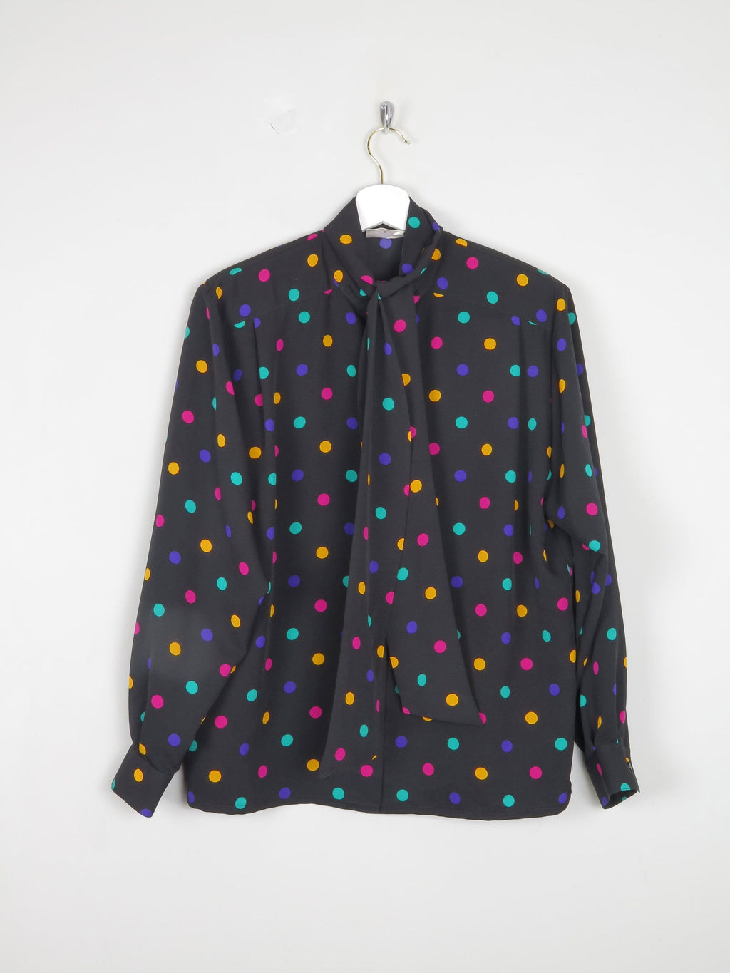 Women's Colourful Polka Dot Blouse With Tie Neck M - The Harlequin