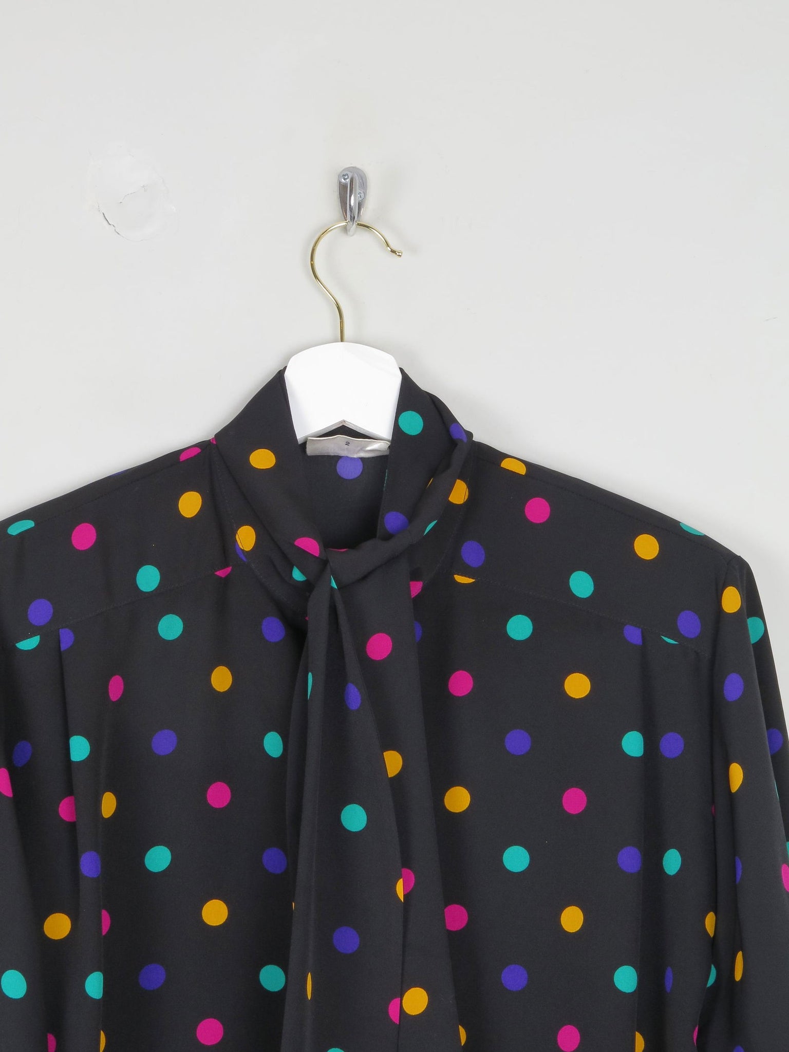 Women's Colourful Polka Dot Blouse With Tie Neck M - The Harlequin