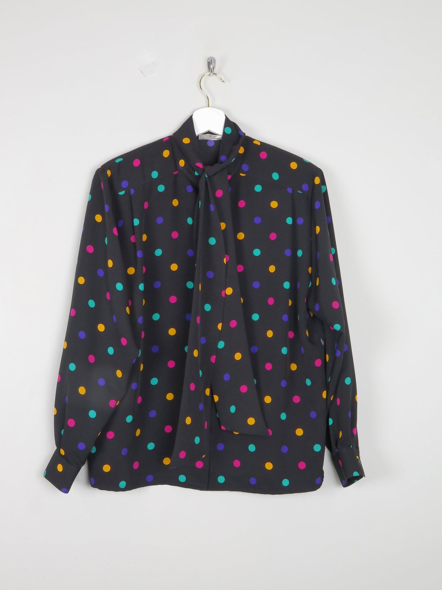 Women's Colourful Polka Dot Blouse With Tie Neck M - The Harlequin