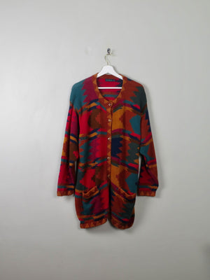 Women's Colurful Vintage Wool Cardigan L/XL - The Harlequin
