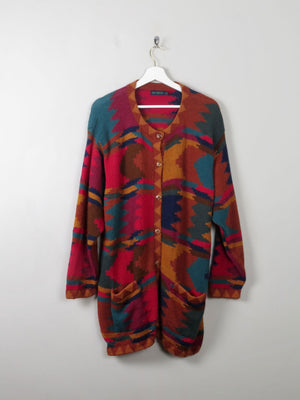 Women's Colurful Vintage Wool Cardigan L/XL - The Harlequin