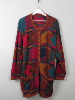 Women's Colurful Vintage Wool Cardigan L/XL - The Harlequin