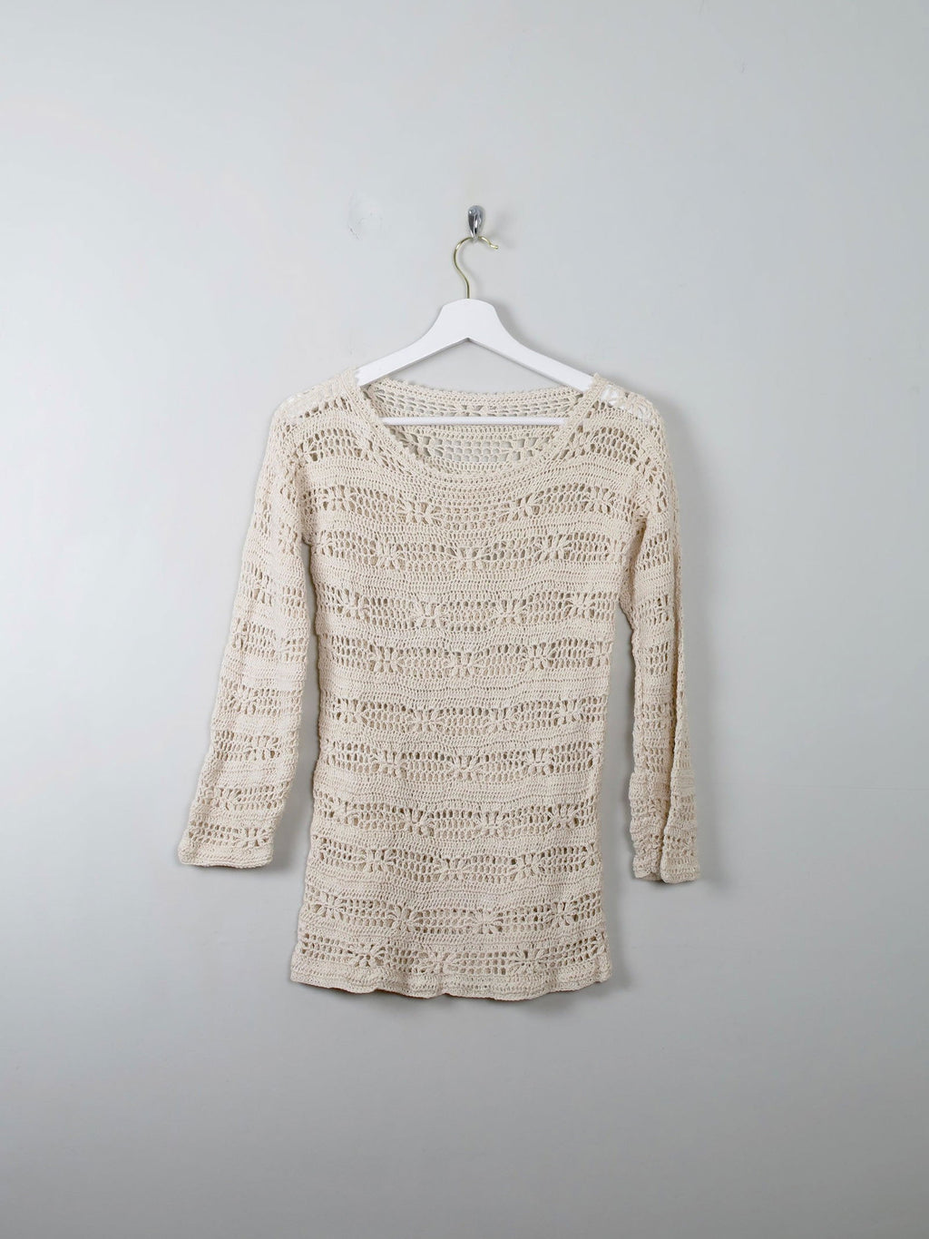 Women's Cream Vintage Hand Crochet Top S - The Harlequin