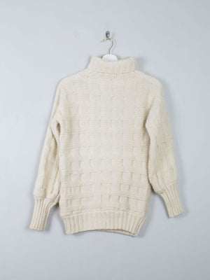 Women's Cream Wool Vintage Aran Polo Neck Jumper S/M - The Harlequin