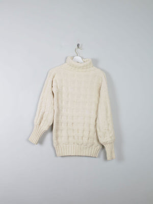 Women's Cream Wool Vintage Aran Polo Neck Jumper S/M - The Harlequin