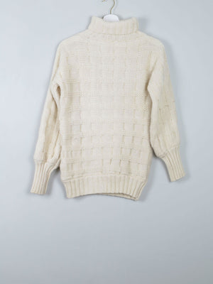 Women's Cream Wool Vintage Aran Polo Neck Jumper S/M - The Harlequin