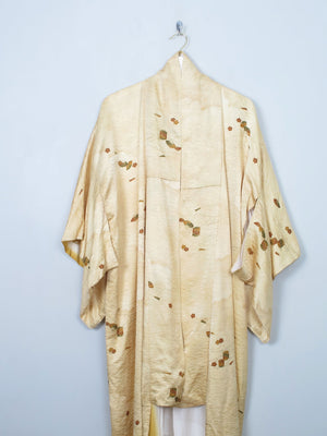 Women's Deep Cream Silk Vintage Kimono S/M - The Harlequin