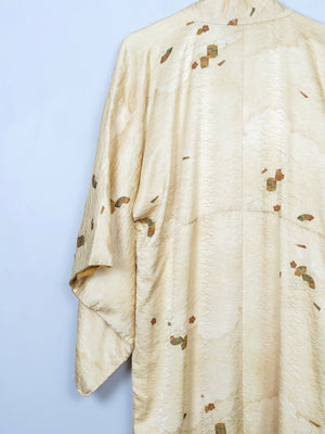 Women's Deep Cream Silk Vintage Kimono S/M - The Harlequin