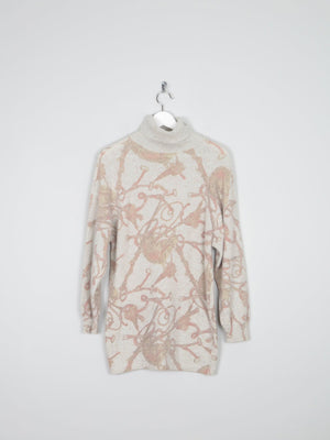 Women's Equestrian Wool Polo Neck Vintage Jumper Printed S - The Harlequin