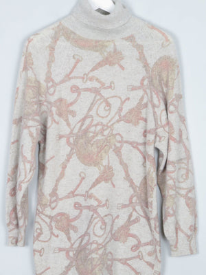 Women's Equestrian Wool Polo Neck Vintage Jumper Printed S - The Harlequin