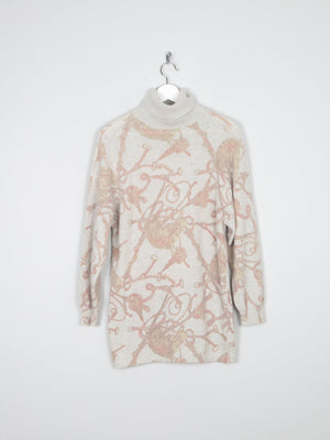Women's Equestrian Wool Polo Neck Vintage Jumper Printed S - The Harlequin