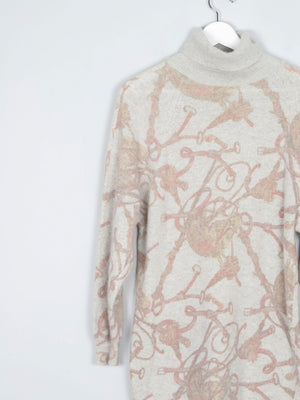 Women's Equestrian Wool Polo Neck Vintage Jumper Printed S - The Harlequin