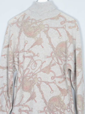 Women's Equestrian Wool Polo Neck Vintage Jumper Printed S - The Harlequin