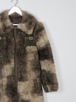 Women’s Green & Brown 1970s Printed Faux Fur Zip Up Jacket 10/12 - The Harlequin