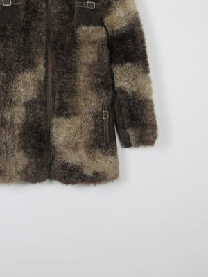 Women’s Green & Brown 1970s Printed Faux Fur Zip Up Jacket 10/12 - The Harlequin