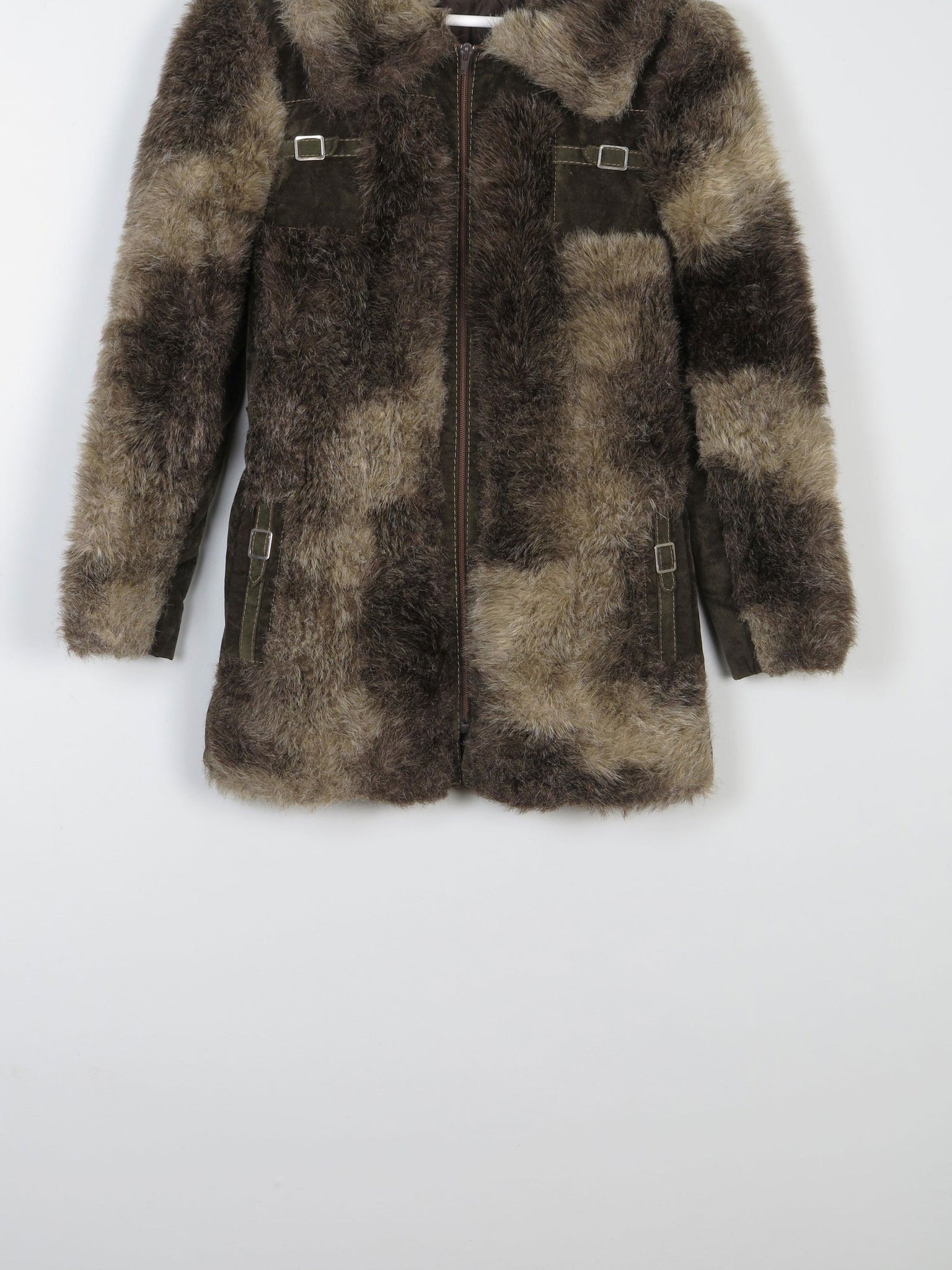 Women’s Green & Brown 1970s Printed Faux Fur Zip Up Jacket 10/12 - The Harlequin