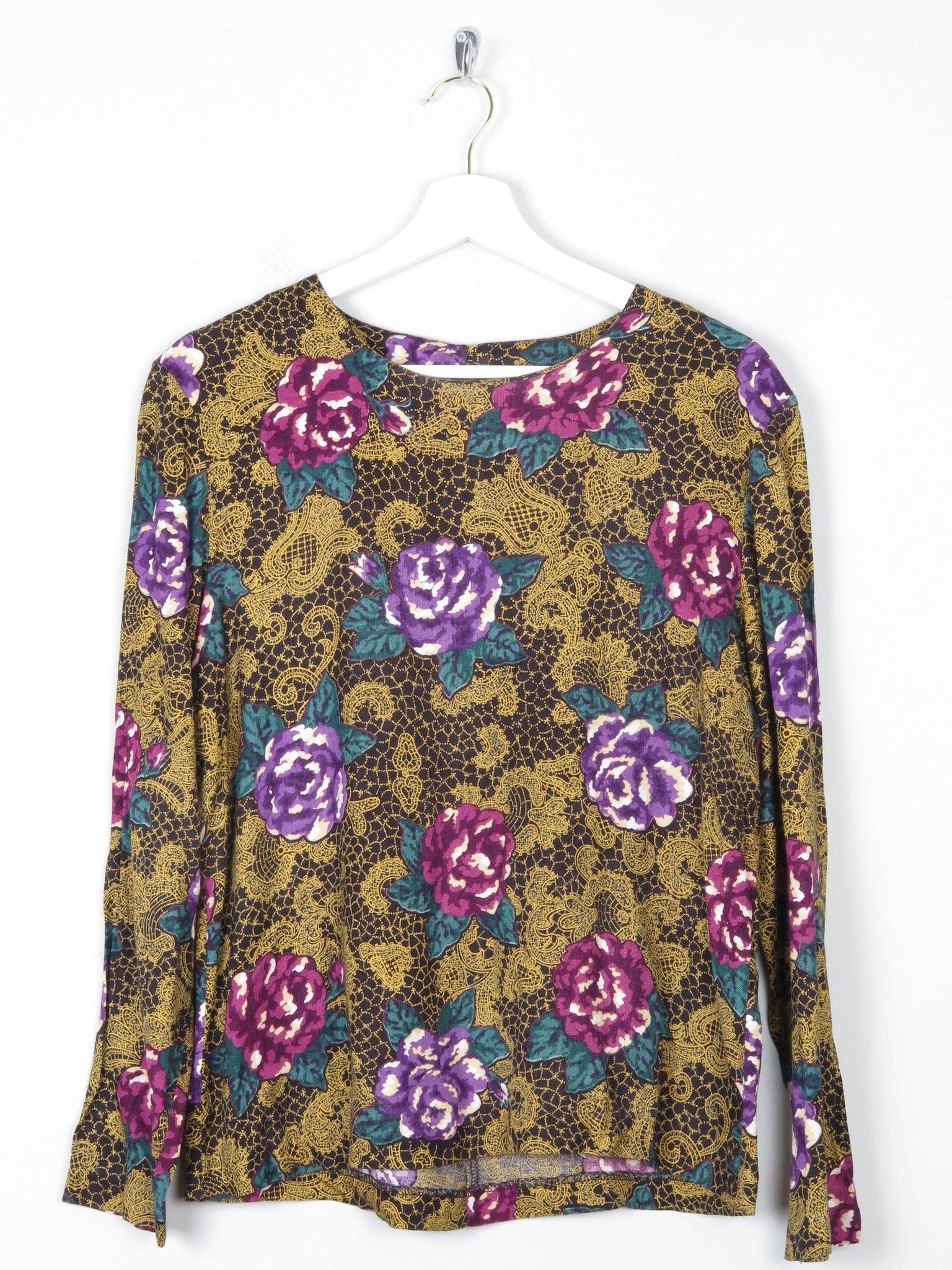 Women's Green & Pink Floral Printed Blouse M - The Harlequin