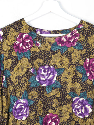 Women's Green & Pink Floral Printed Blouse M - The Harlequin