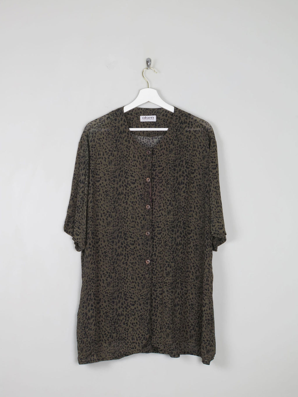 Women's Green Vintage Leopard Print Shirt/Dress L - The Harlequin