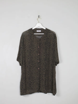 Women's Green Vintage Leopard Print Shirt/Dress L - The Harlequin