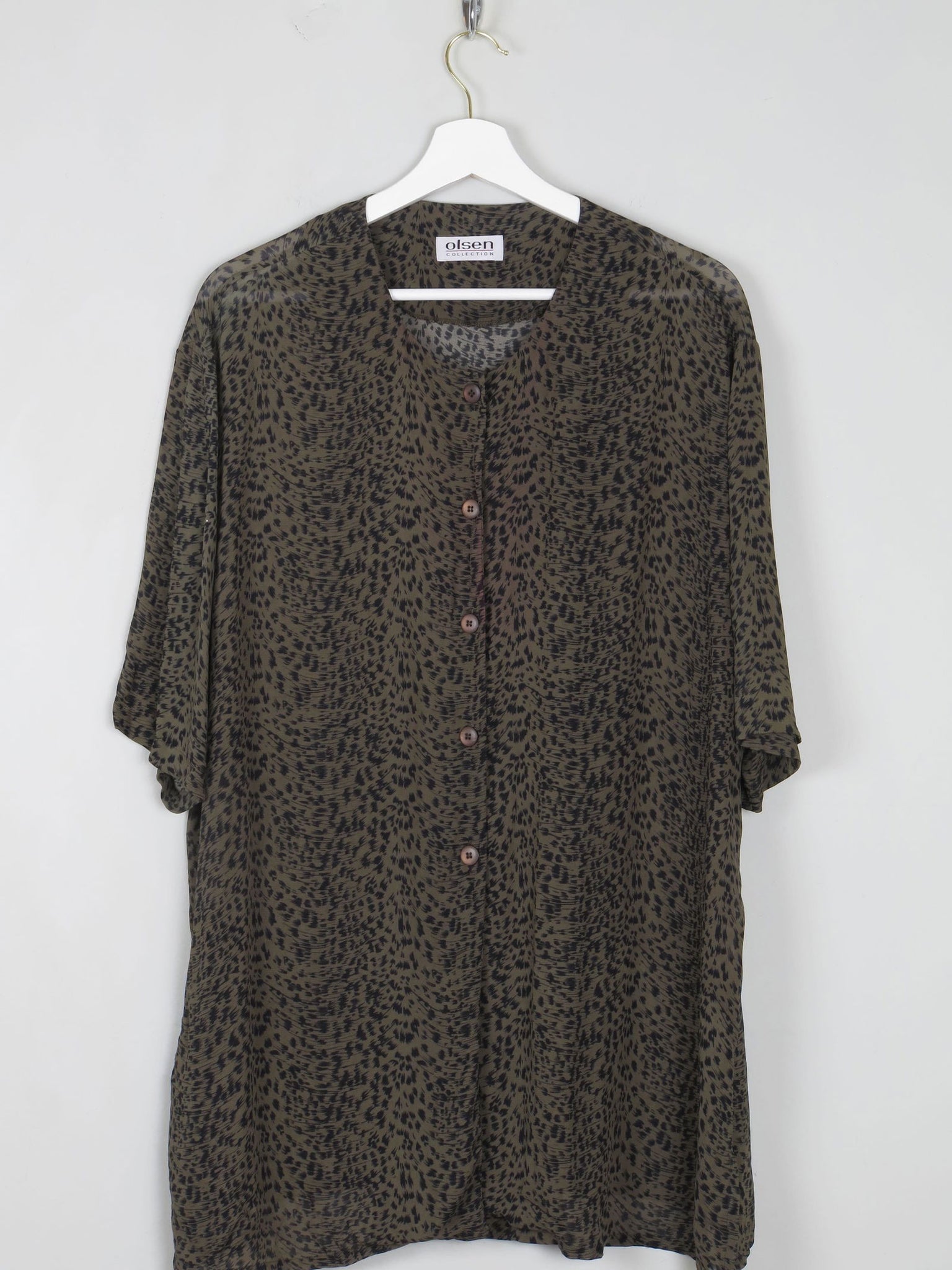 Women's Green Vintage Leopard Print Shirt/Dress L - The Harlequin