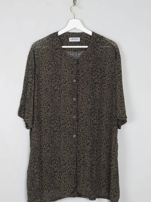 Women's Green Vintage Leopard Print Shirt/Dress L - The Harlequin