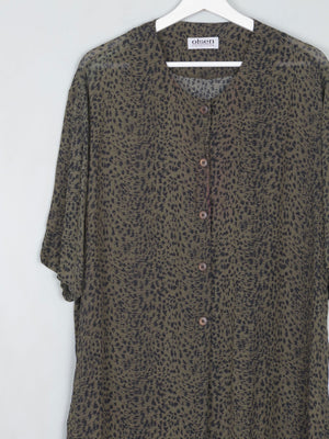 Women's Green Vintage Leopard Print Shirt/Dress L - The Harlequin