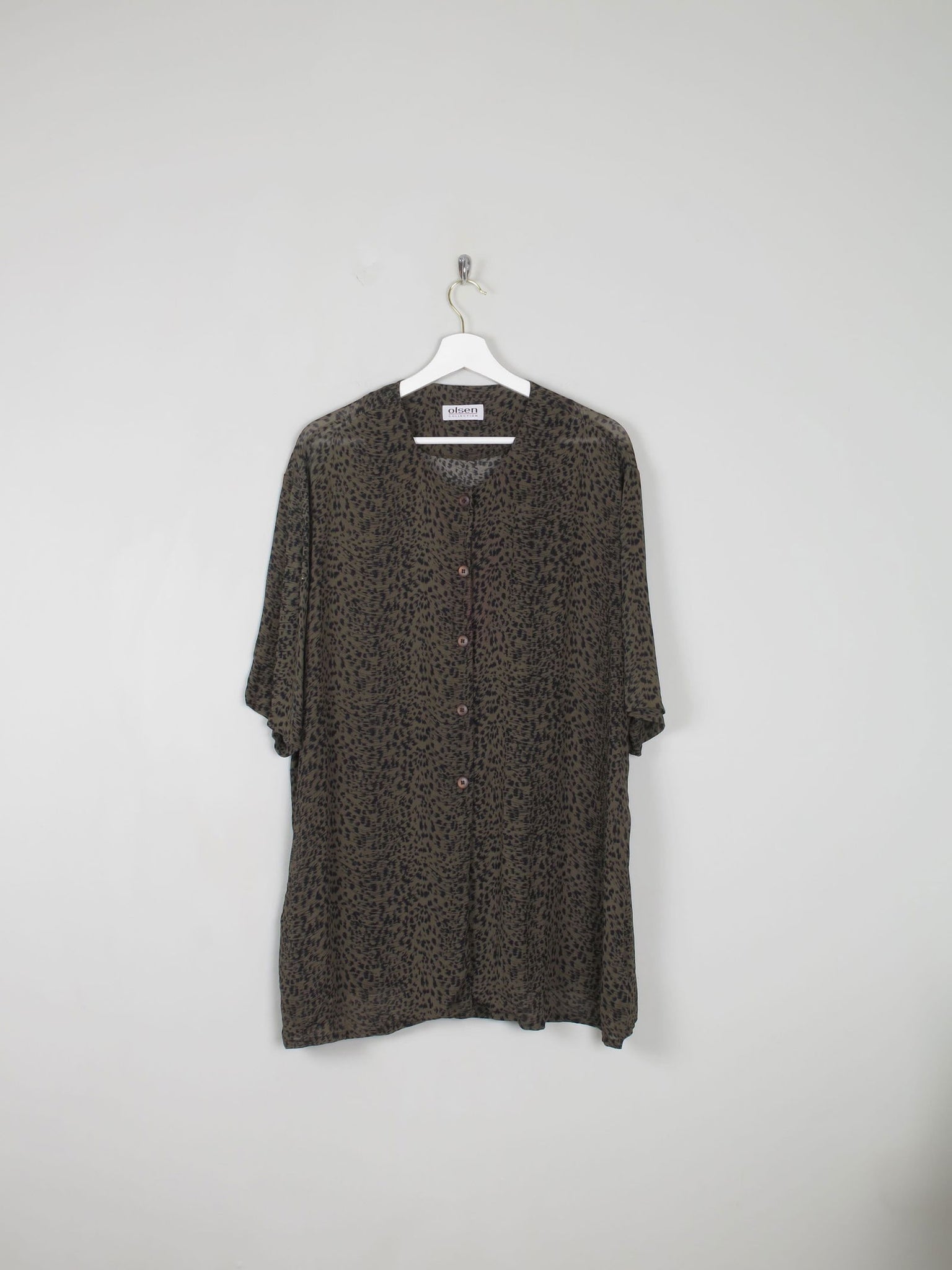 Women's Green Vintage Leopard Print Shirt/Dress L - The Harlequin