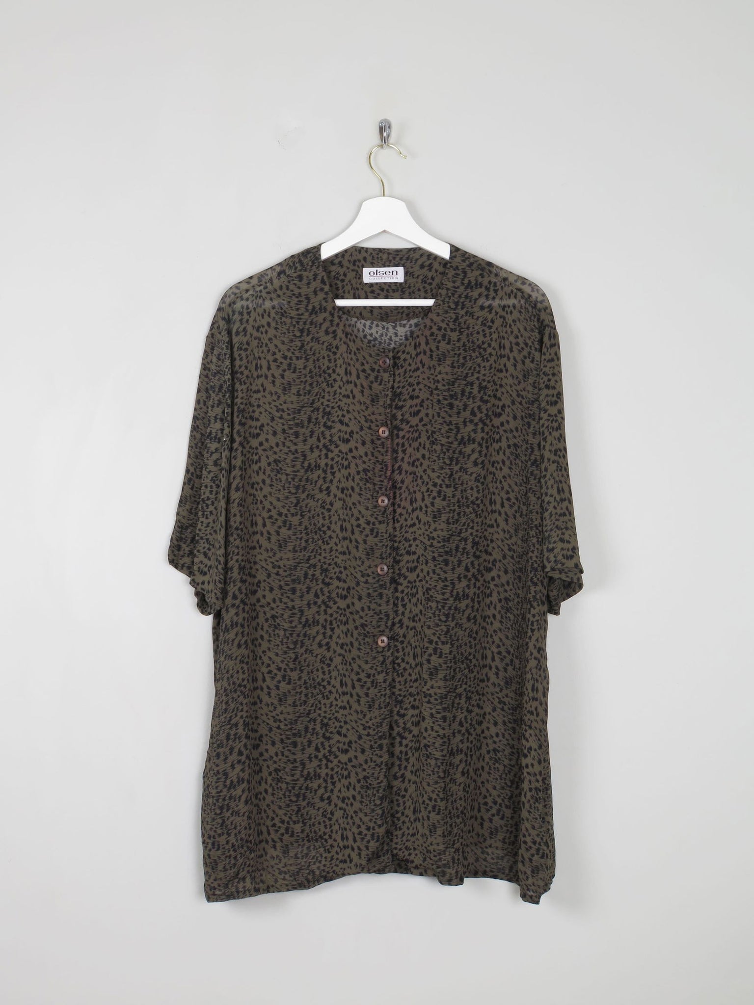 Women's Green Vintage Leopard Print Shirt/Dress L - The Harlequin