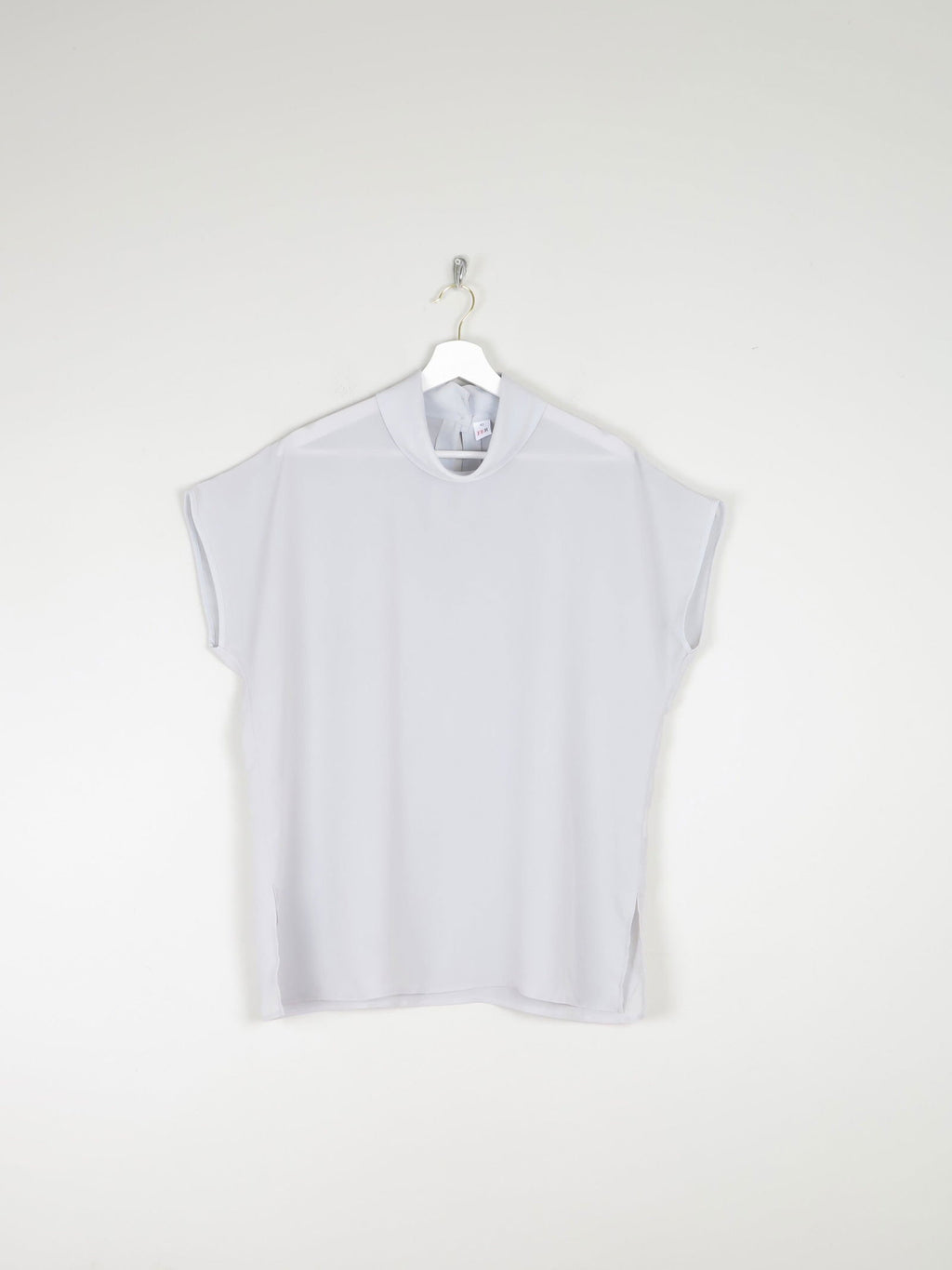 Women's Grey/Blue Cowl Vintage Short Sleeved Blouse M/L - The Harlequin